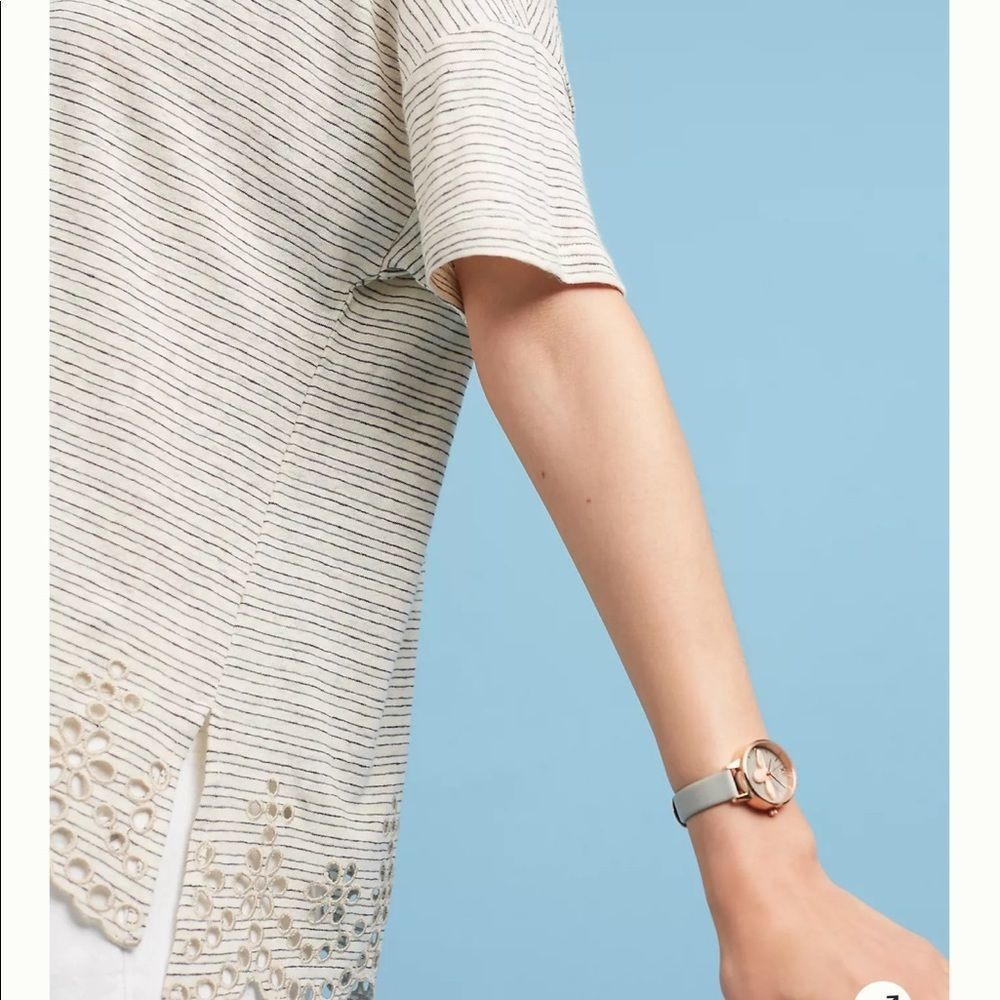 Anthro Postage Eyelet Trimmed Hem Striped Short Sleeve Casual Tee Top - Picture 3 of 8